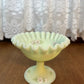 Vintage Uranium Ruffle Top Fenton Embossed Floral Design Pedestal Dish