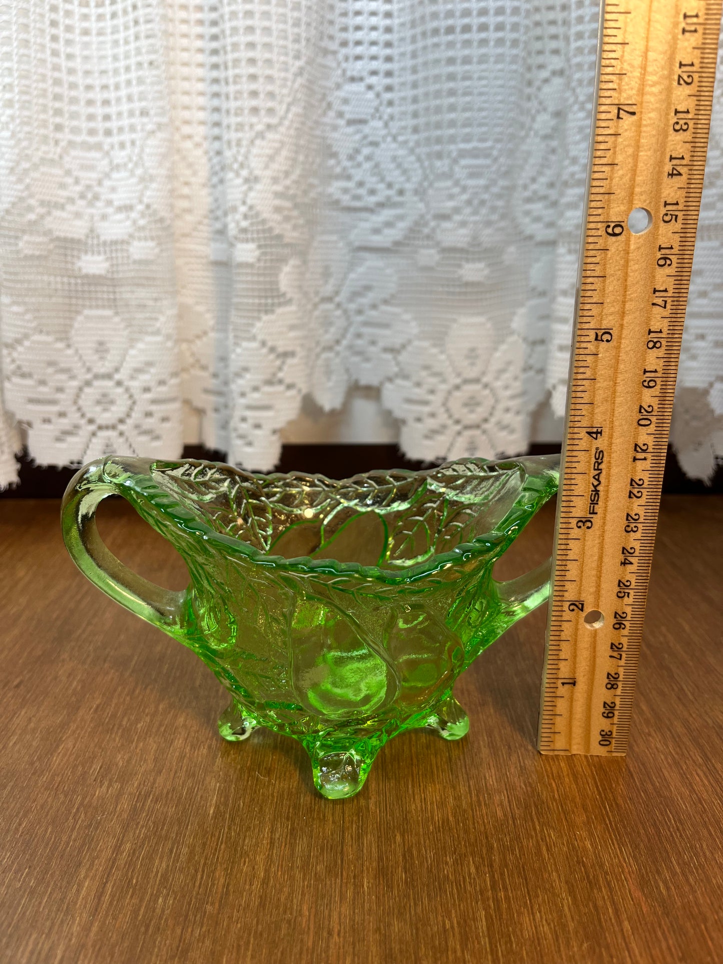 Vintage Sweet Pear Uranium Glass Cream And Sugar Set