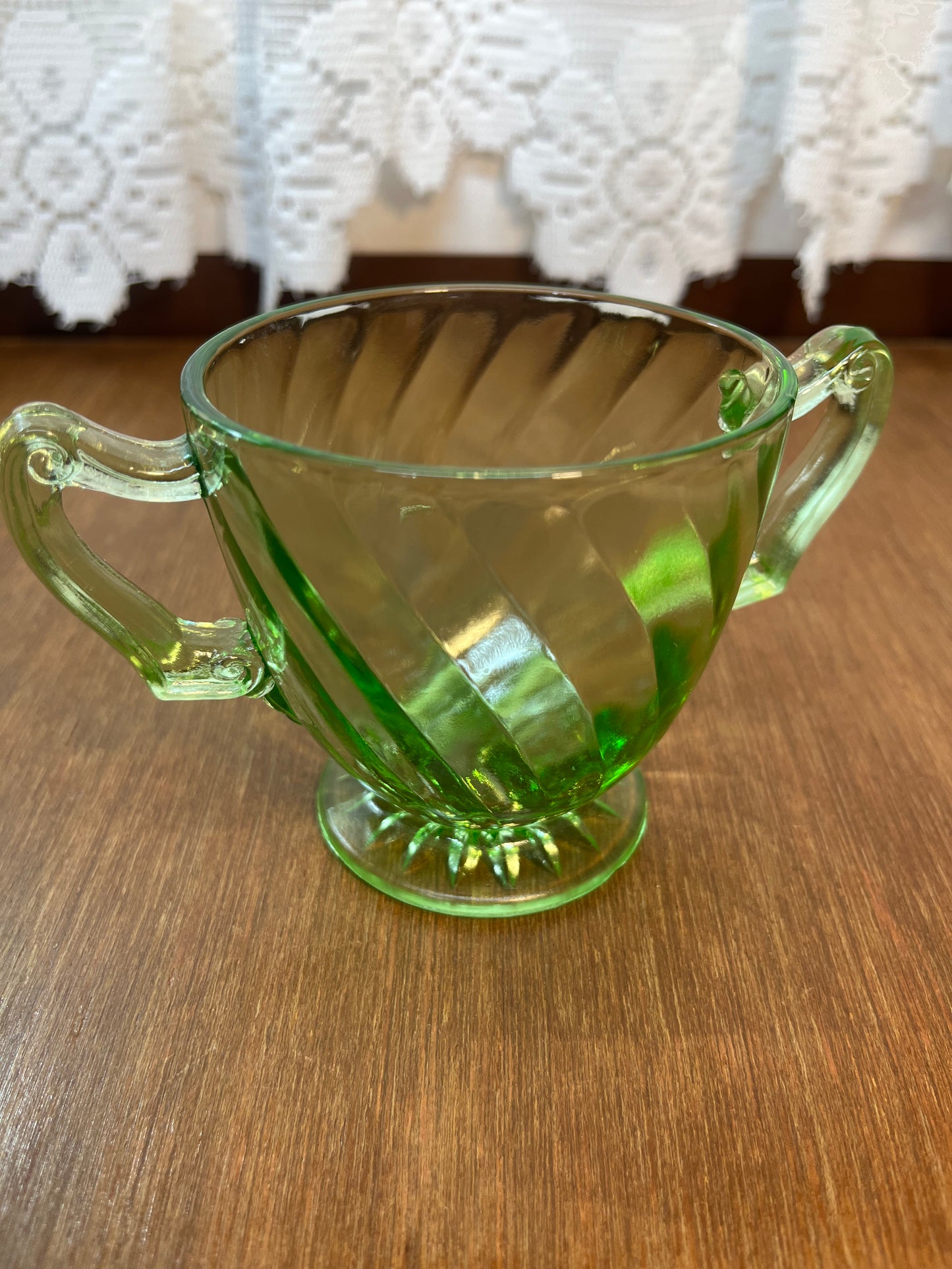 Vintage Spiral Uranium Glass Cream And Sugar Set