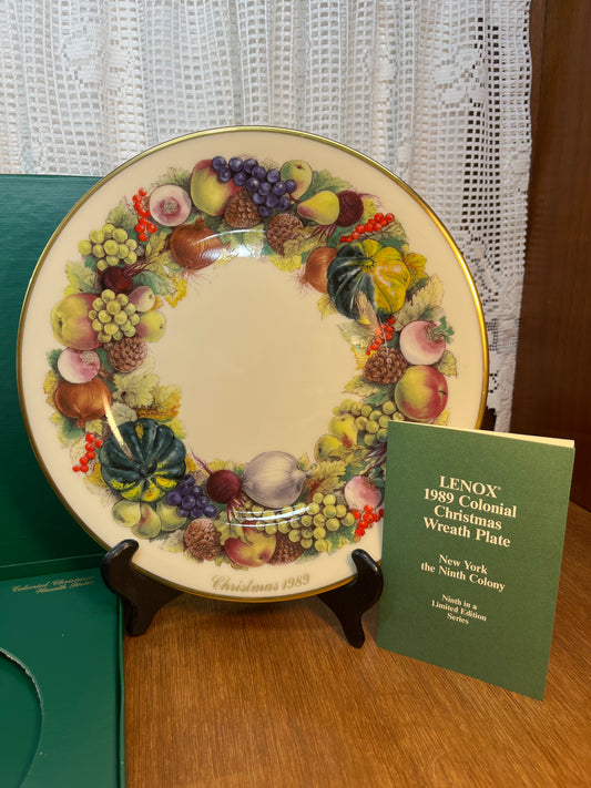 Vintage Limited Edition Collectible 1989 Lenox Colonial Christmas Wreath Series Plate