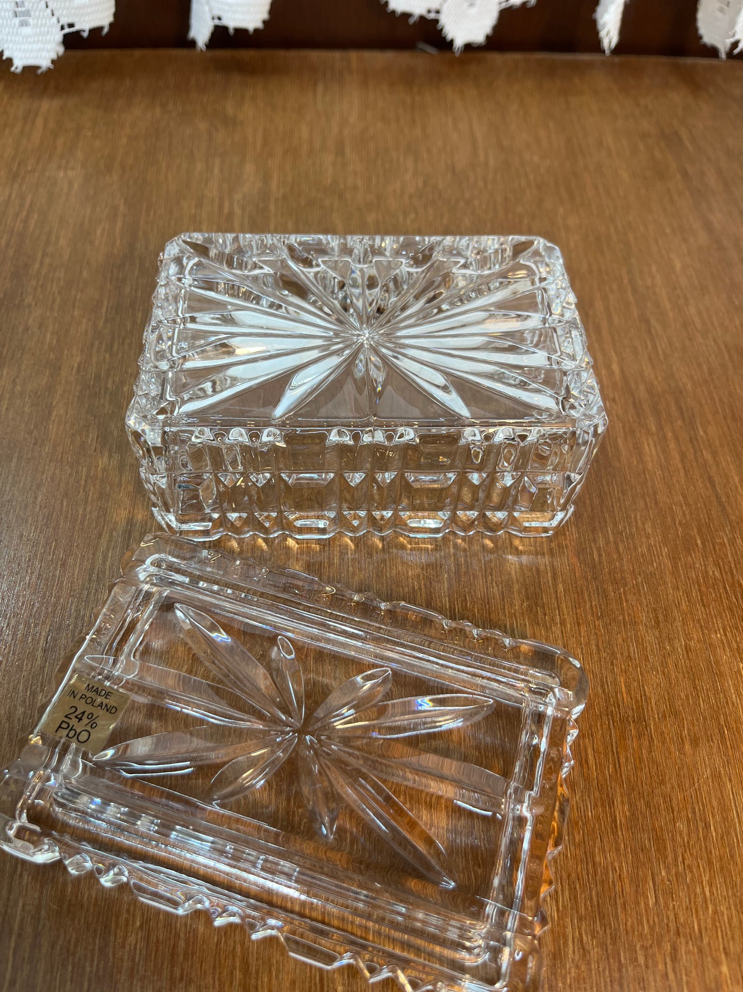 Vintage Crystal 24% Pbo Made In Poland Trinket Box