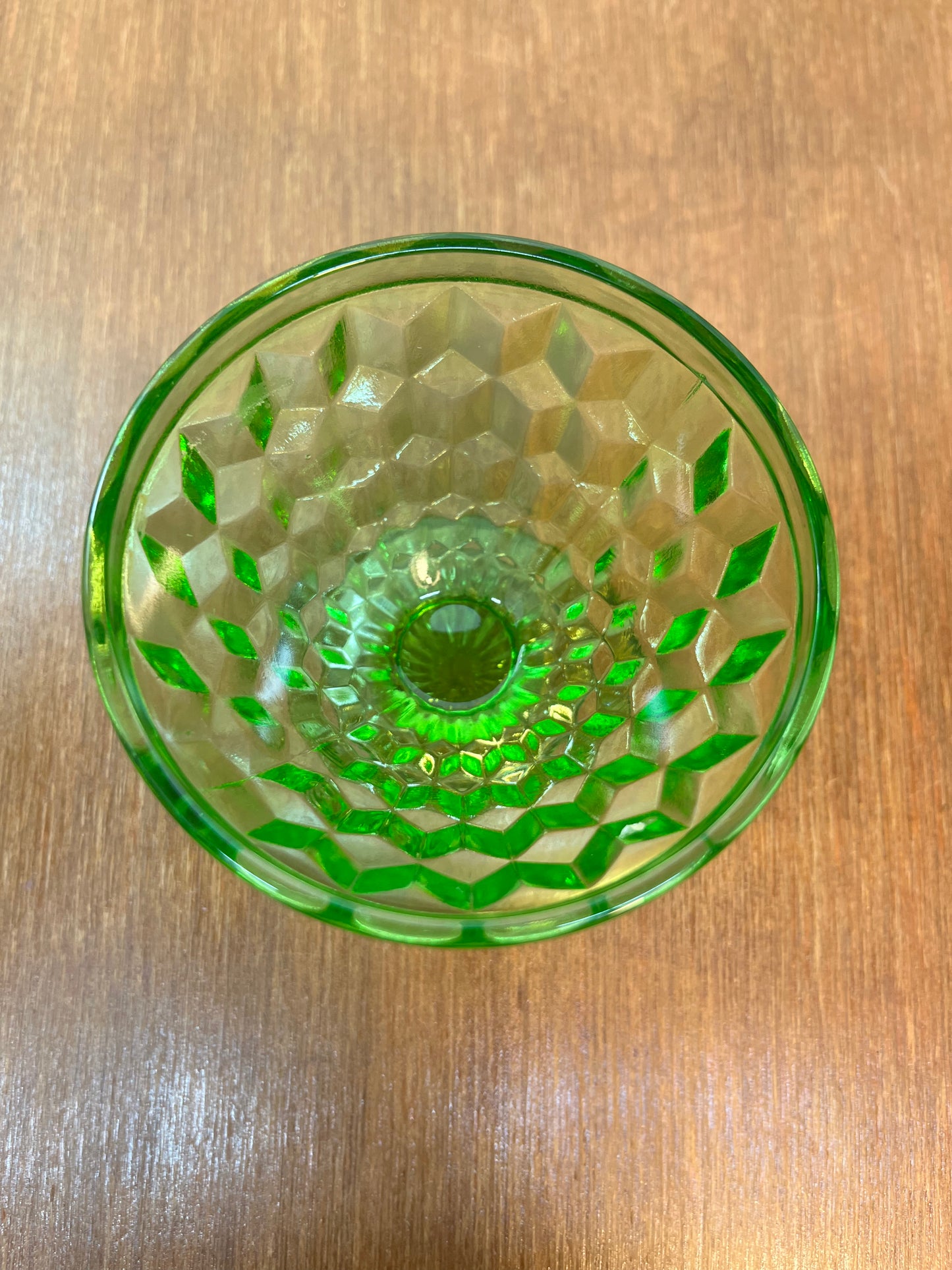 Vintage Uranium Glass Diamond Pattern Sherbet Dish