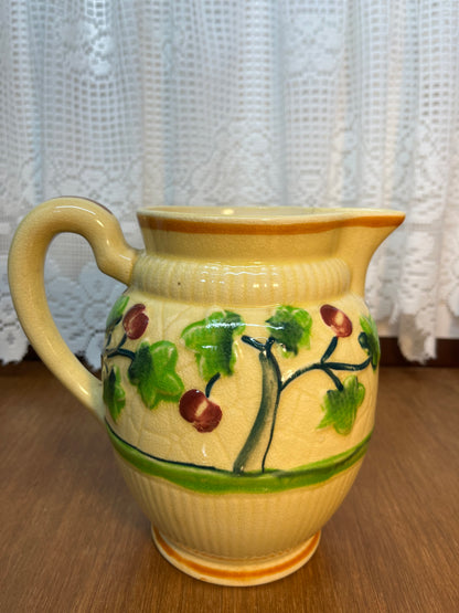 Vintage Uranium Glazed Tree & Apple Design Pitcher