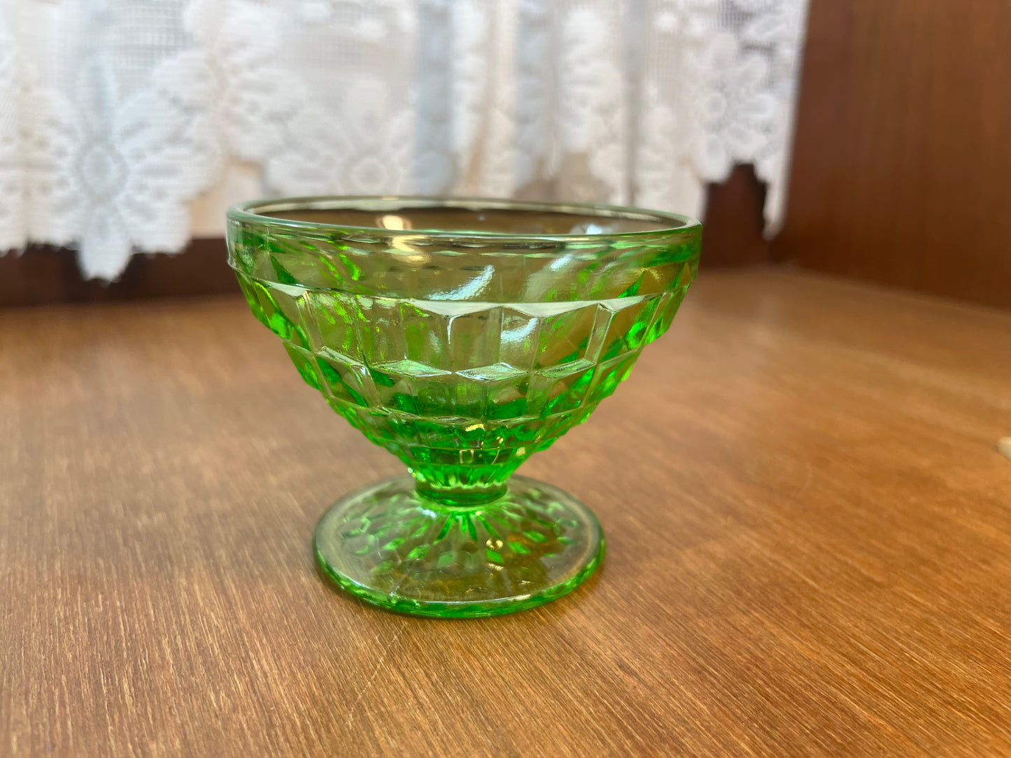 Vintage Uranium Glass Diamond Pattern Sherbet Dish