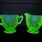 Vintage Spiral Uranium Glass Cream And Sugar Set