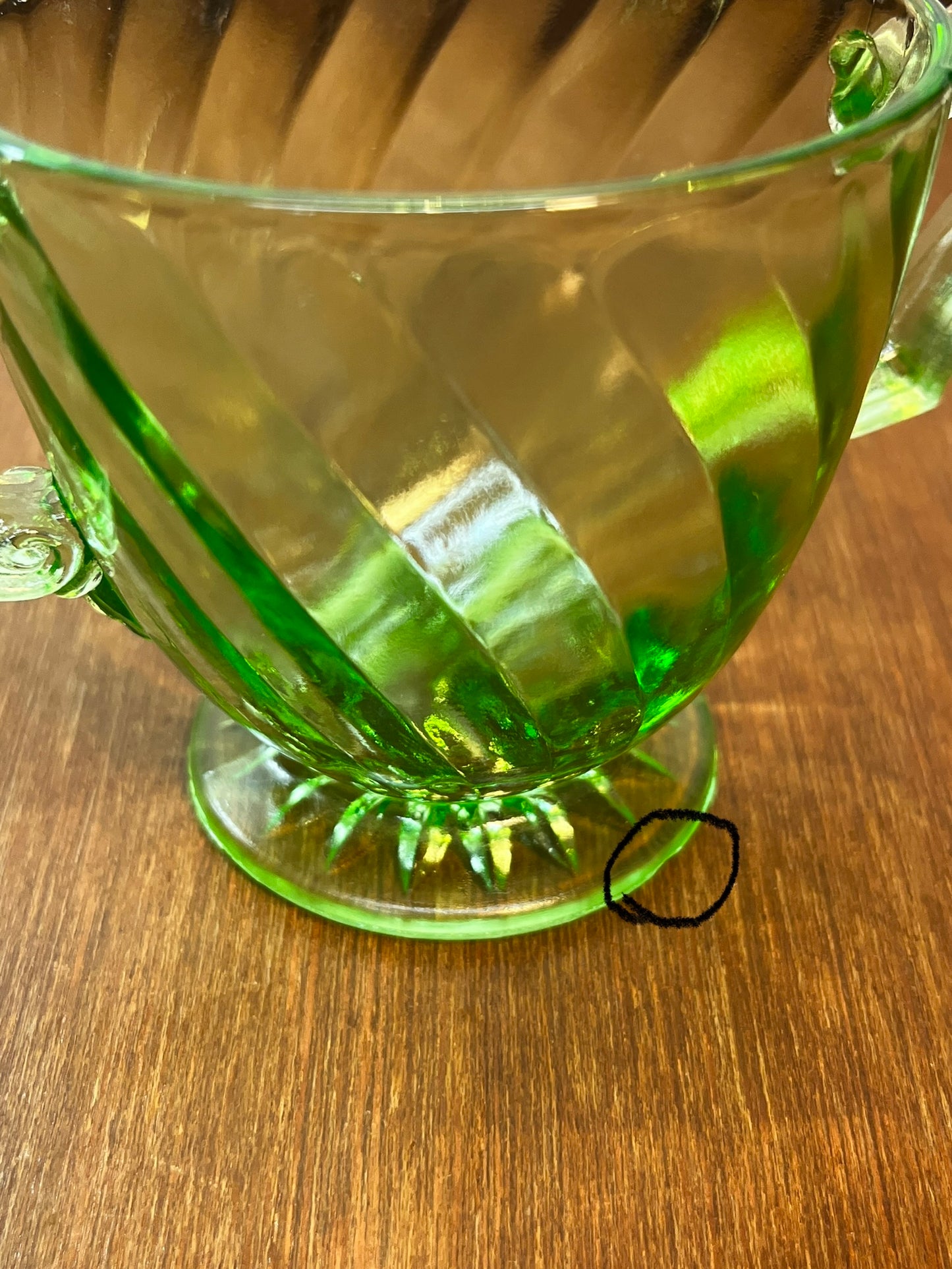 Vintage Spiral Uranium Glass Cream And Sugar Set