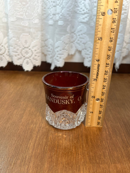 Vintage Collectible Ruby Stained Sandusky, Ohio Souvenir Glass