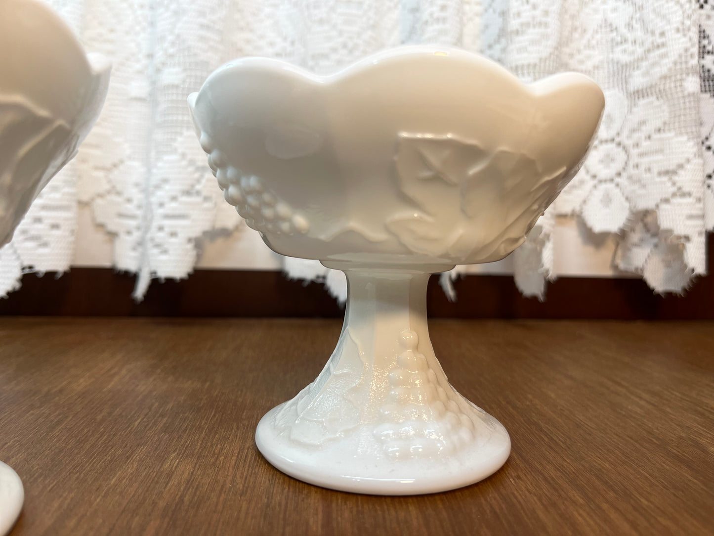 Vintage Set Of Two Milk Glass Grape Harvest Candle Holders