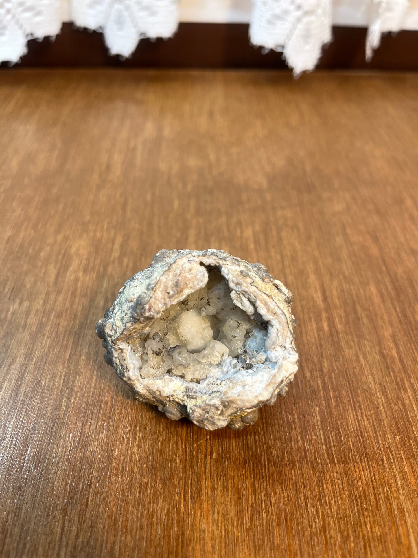 Unique Gray Crystal Filled Natural Geode