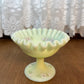 Vintage Uranium Ruffle Top Fenton Embossed Floral Design Pedestal Dish