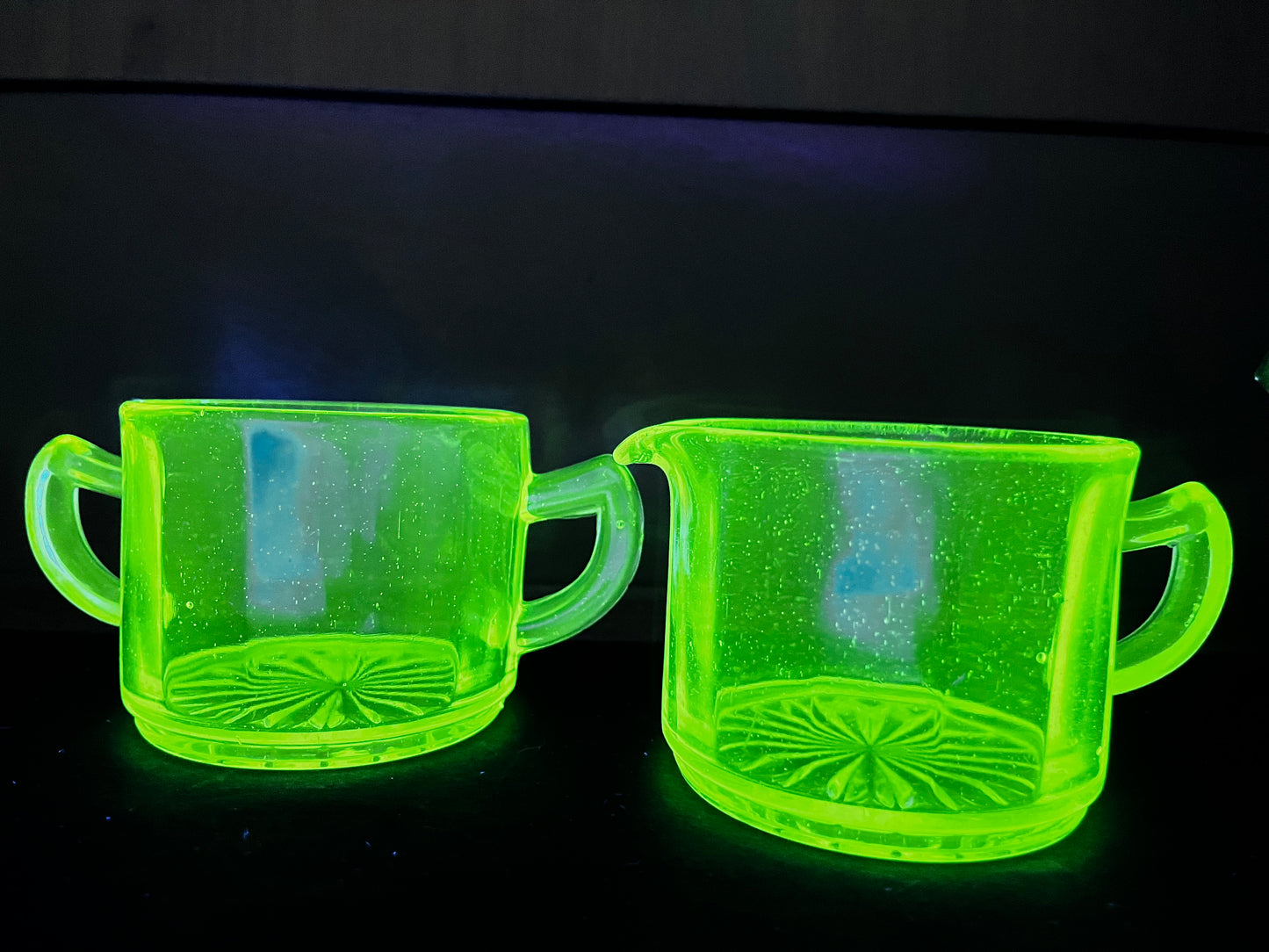 Vintage Uranium Glass Cream And Sugar Set