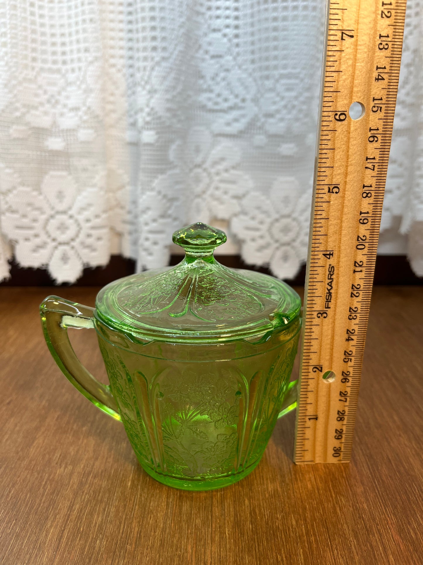 Vintage Floral Etched Uranium Cream And Sugar Set