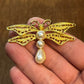 Vintage Gold Tone & Pearl Dragon Fly Brooch