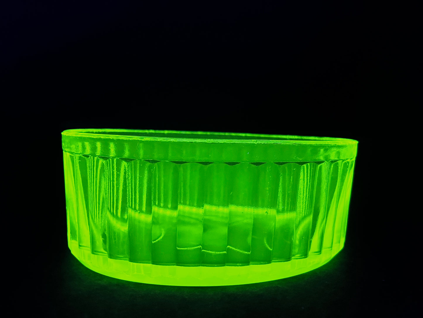 Vintage Uranium Glass Oval Ribbed Dish