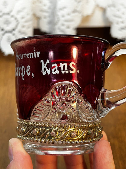 Vintage Collectible Ruby Stained La Harpe, Kansas Souvenir Glass