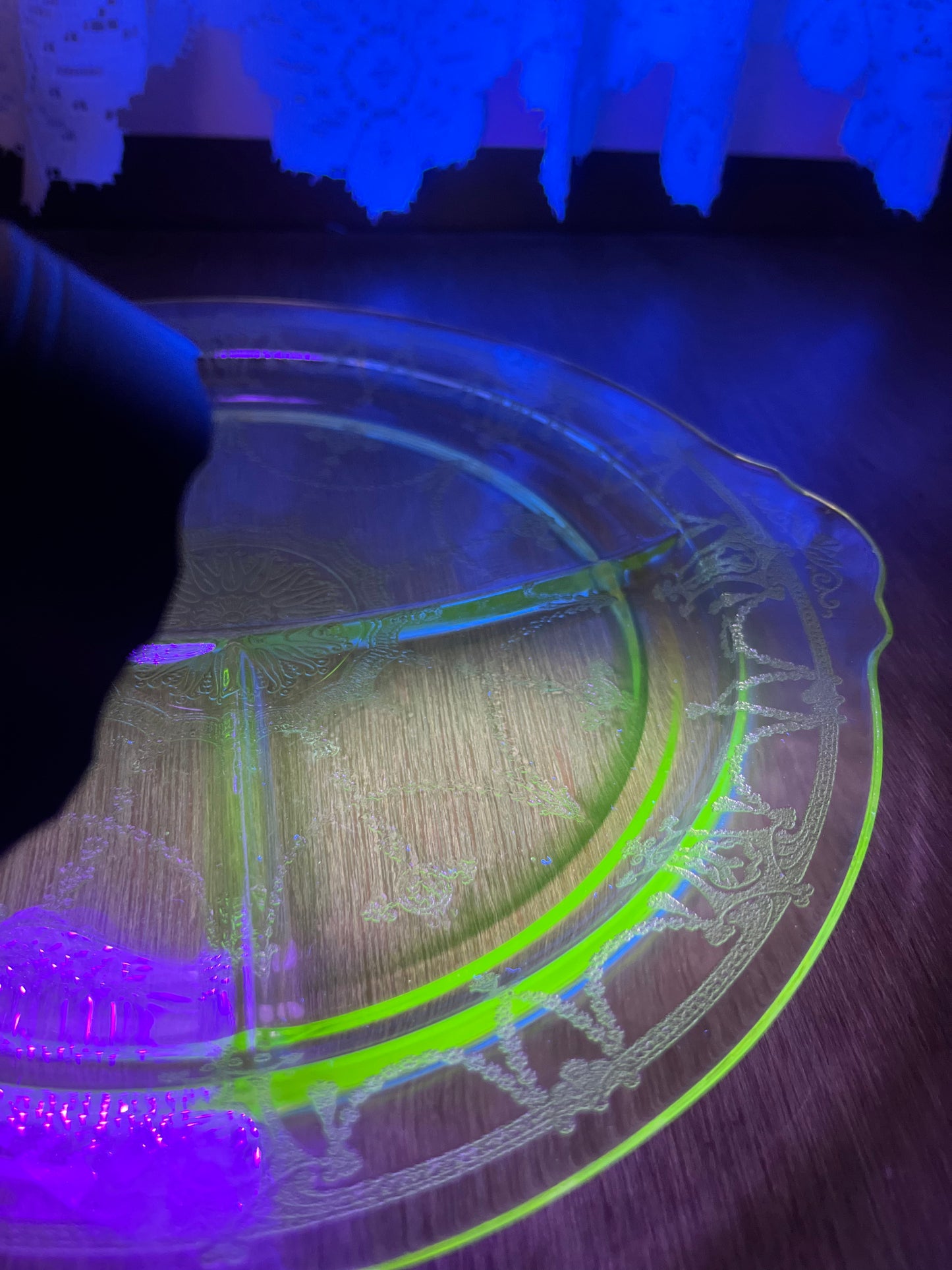 Vintage Uranium Glass Divided Plate