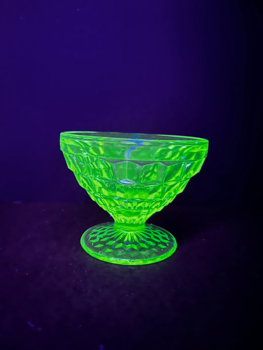 Vintage Uranium Glass Diamond Pattern Sherbet Dish