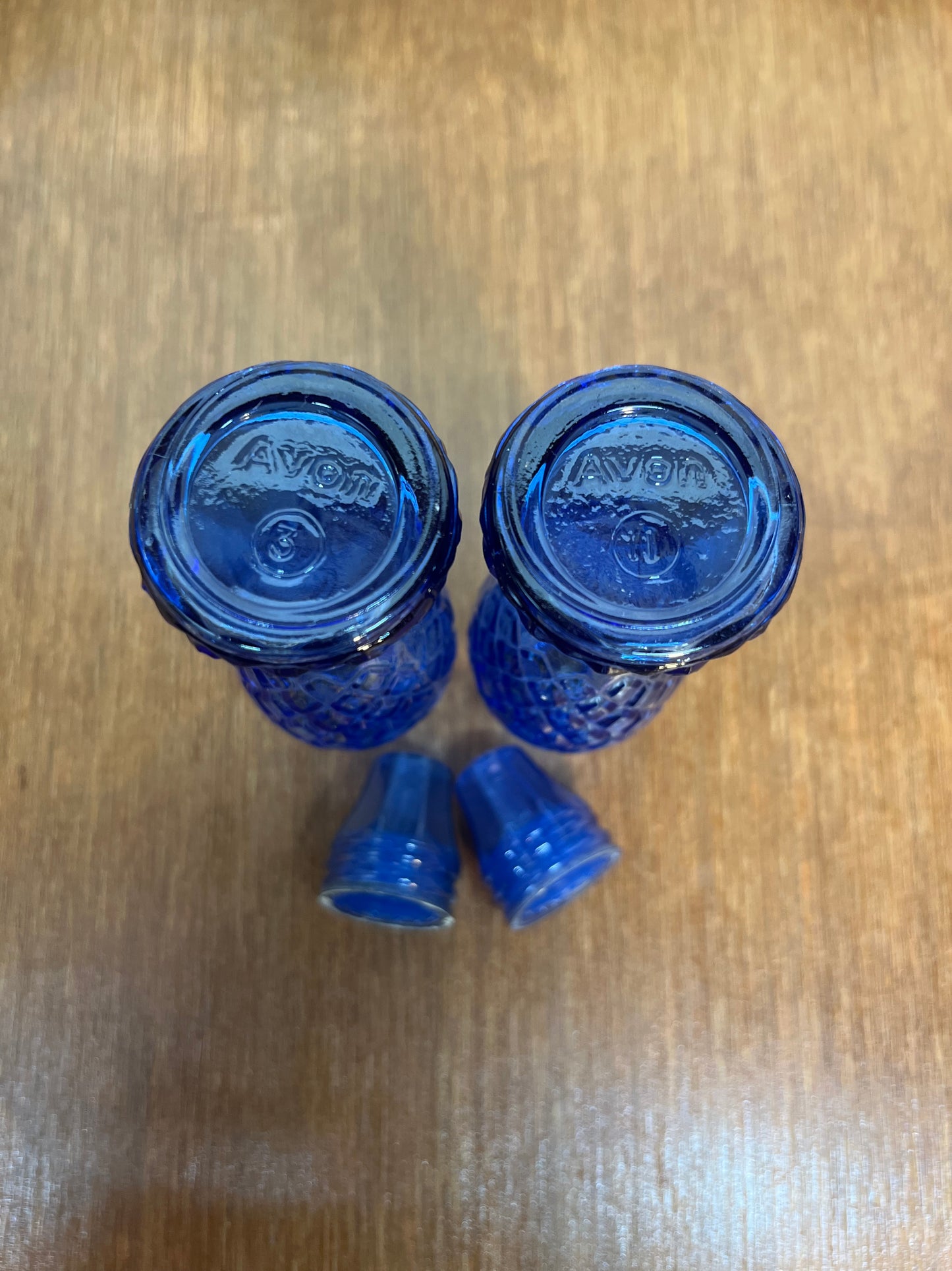 Vintage Blue Glass Avon Salt & Pepper Shakers