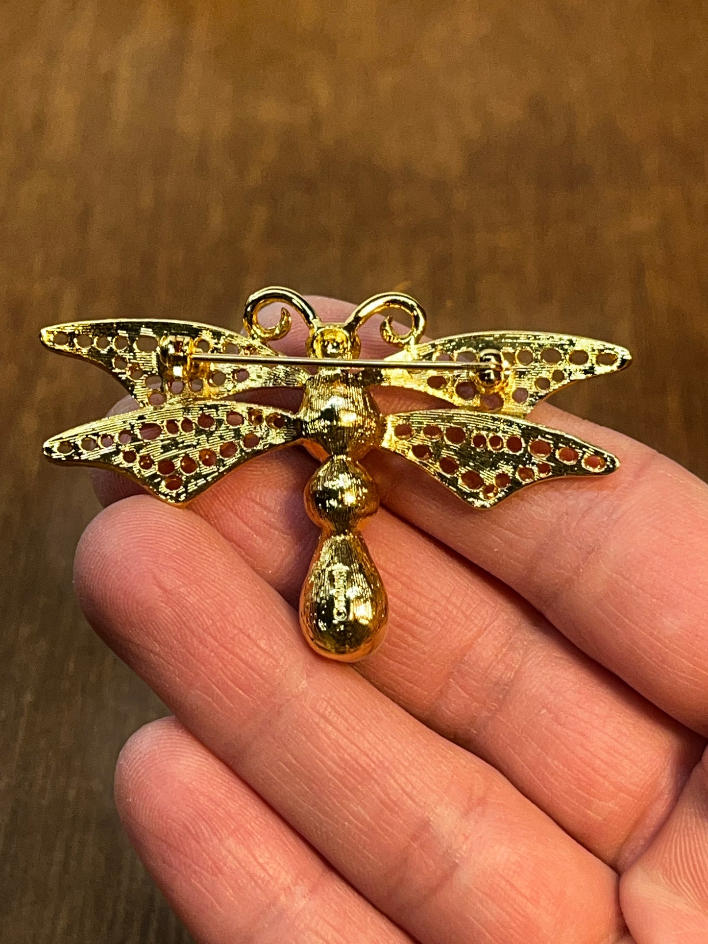 Vintage Gold Tone & Pearl Dragon Fly Brooch