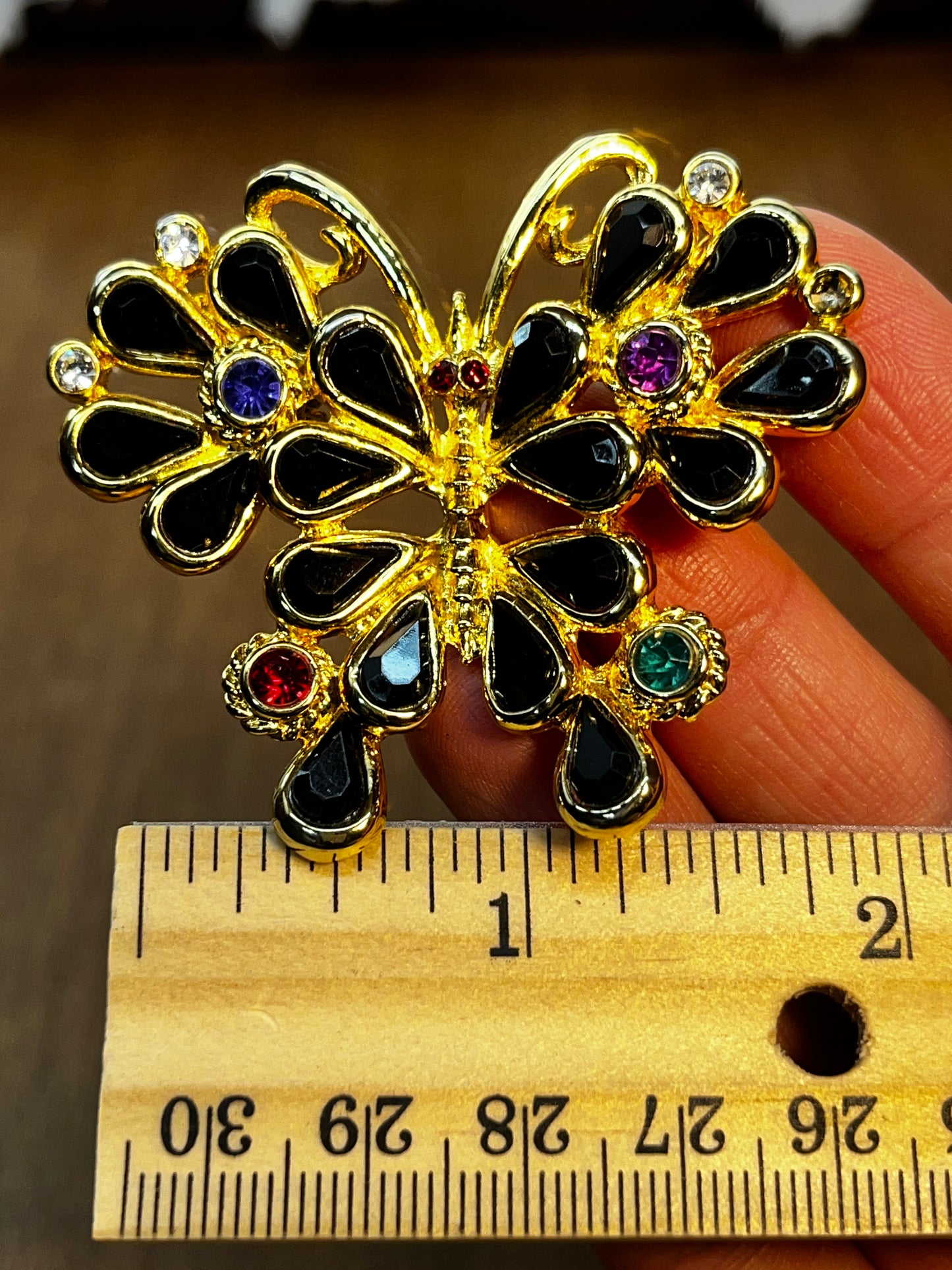 Vintage Colorful & Black Accent Butterfly Brooch