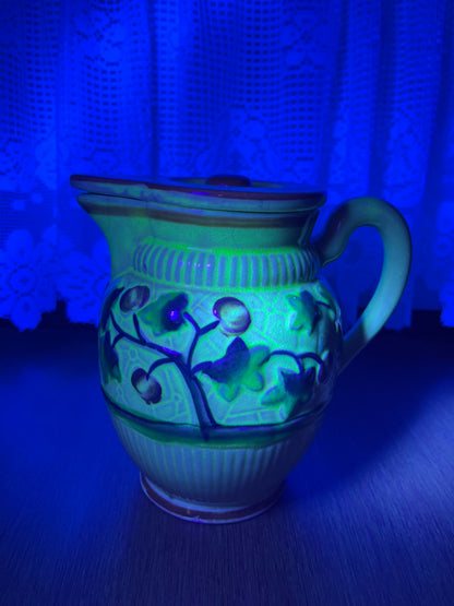 Vintage Uranium Glazed Tree & Apple Design Pitcher