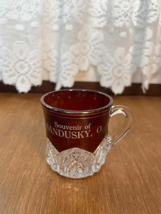 Vintage Collectible Ruby Stained Sandusky, Ohio Souvenir Glass