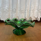 Vintage Emerald Green Ruffle Top Pedestal Dish