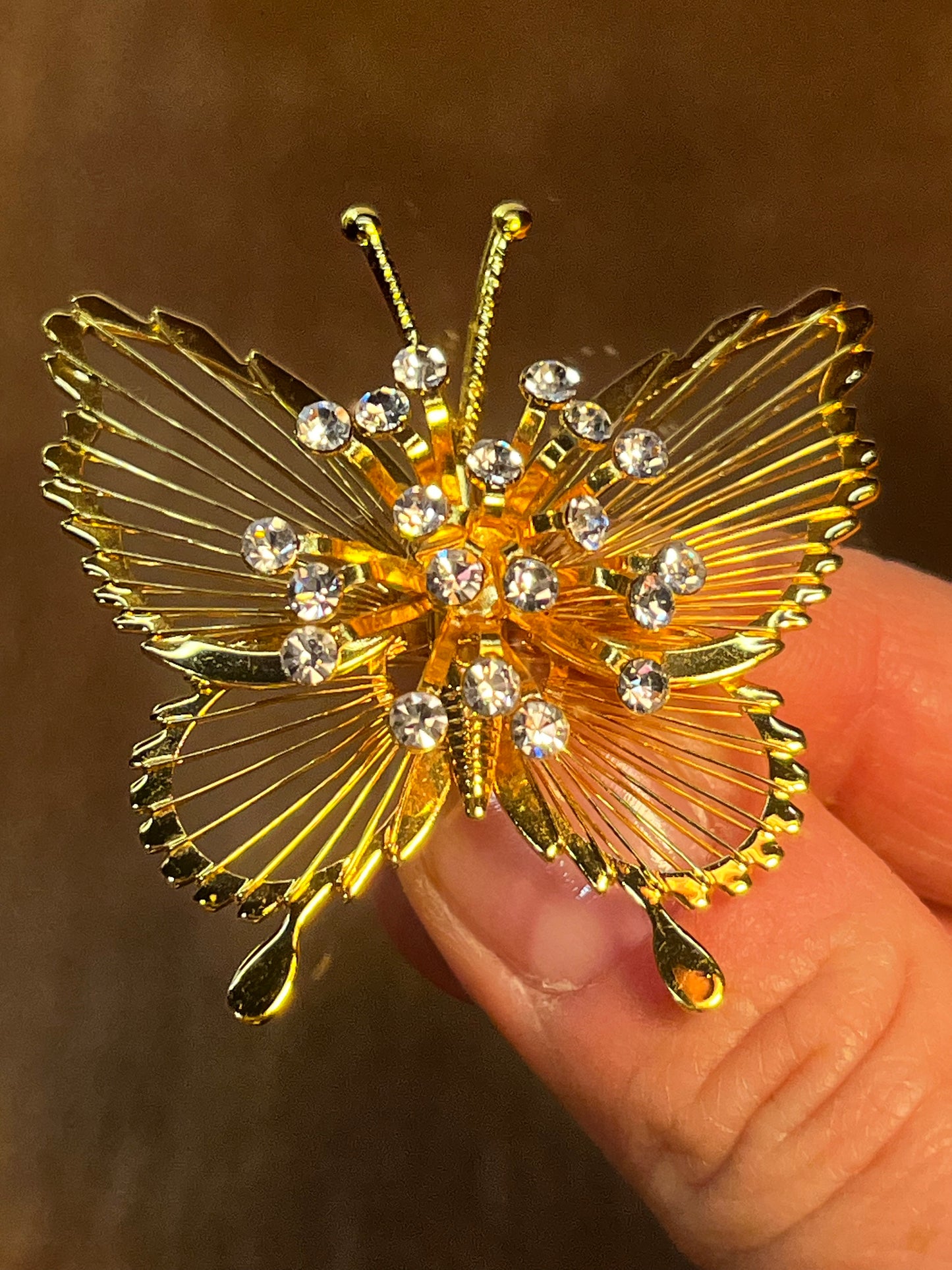 Vintage Gold Tone & Rhinestone Monet Butterfly Brooch