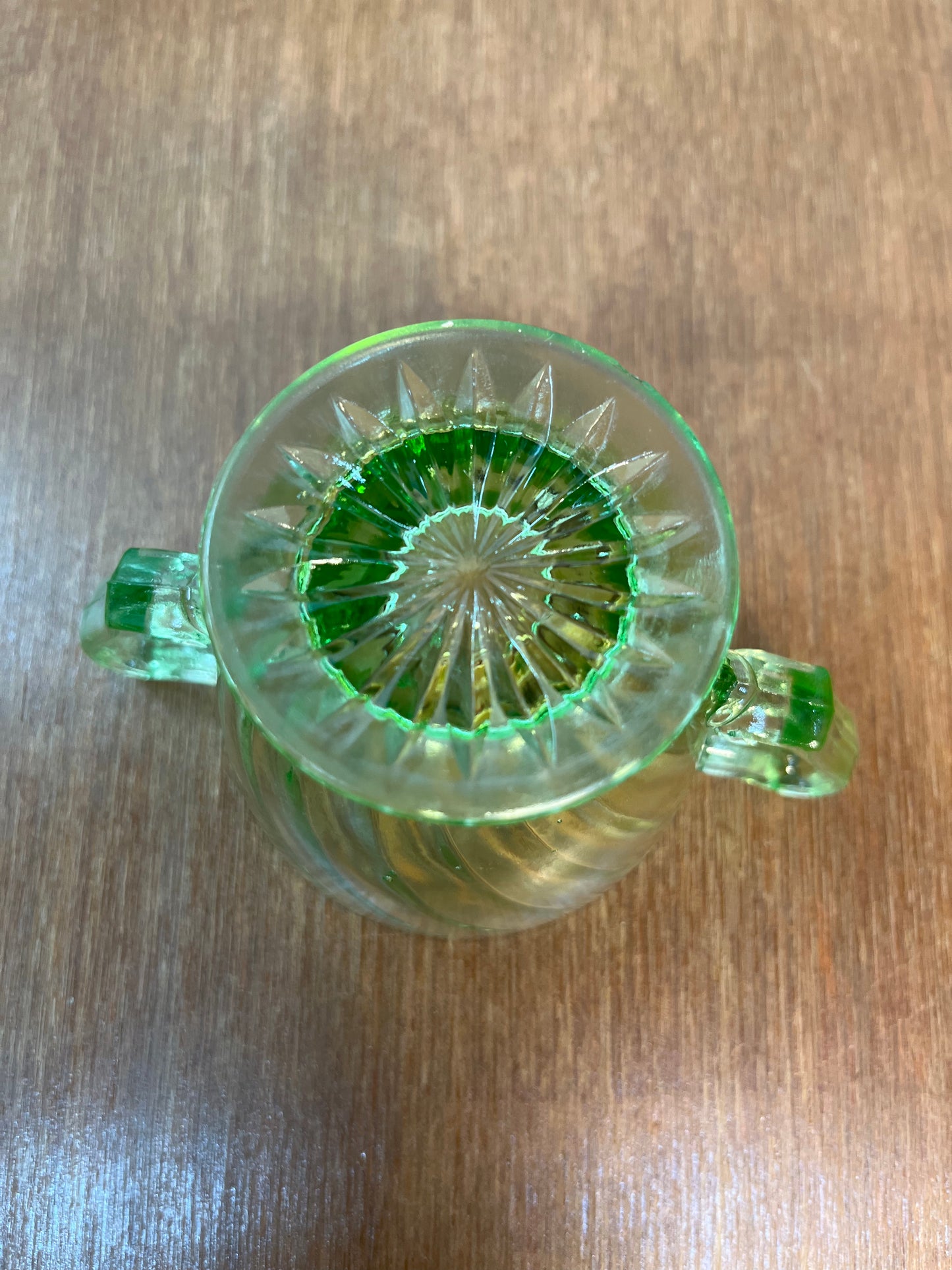 Vintage Spiral Uranium Glass Cream And Sugar Set