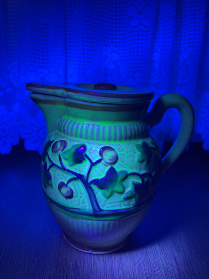 Vintage Uranium Glazed Tree & Apple Design Pitcher