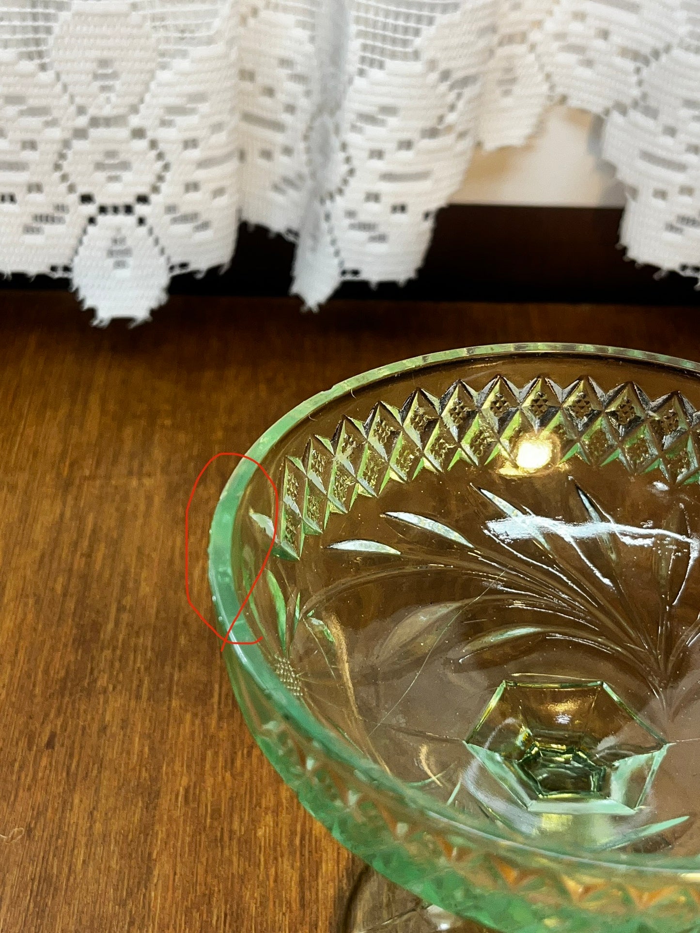 Vintage Uranium Floral Etched Pedestal Dish