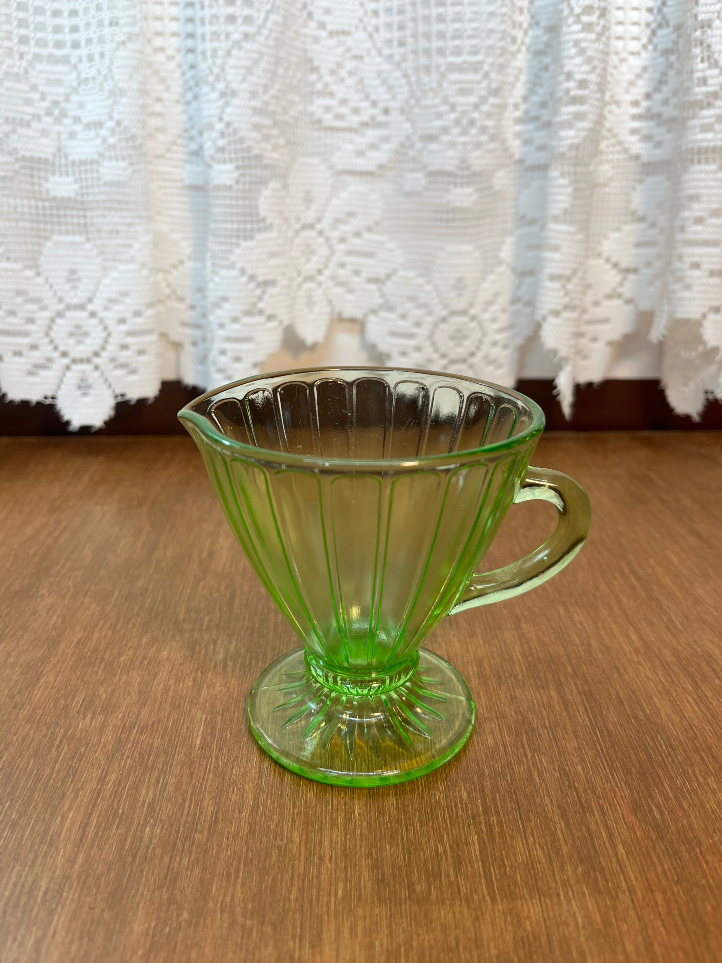 Vintage Panel Pattern Uranium Glass Cream And Sugar Set