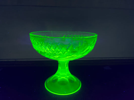 Vintage Uranium Floral Etched Pedestal Dish