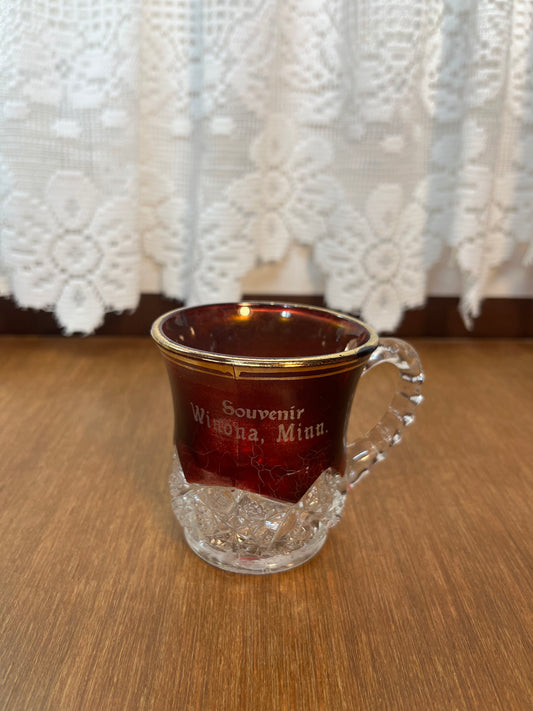 Vintage Collectible Ruby Stained Winona, Minnesota Souvenir Glass