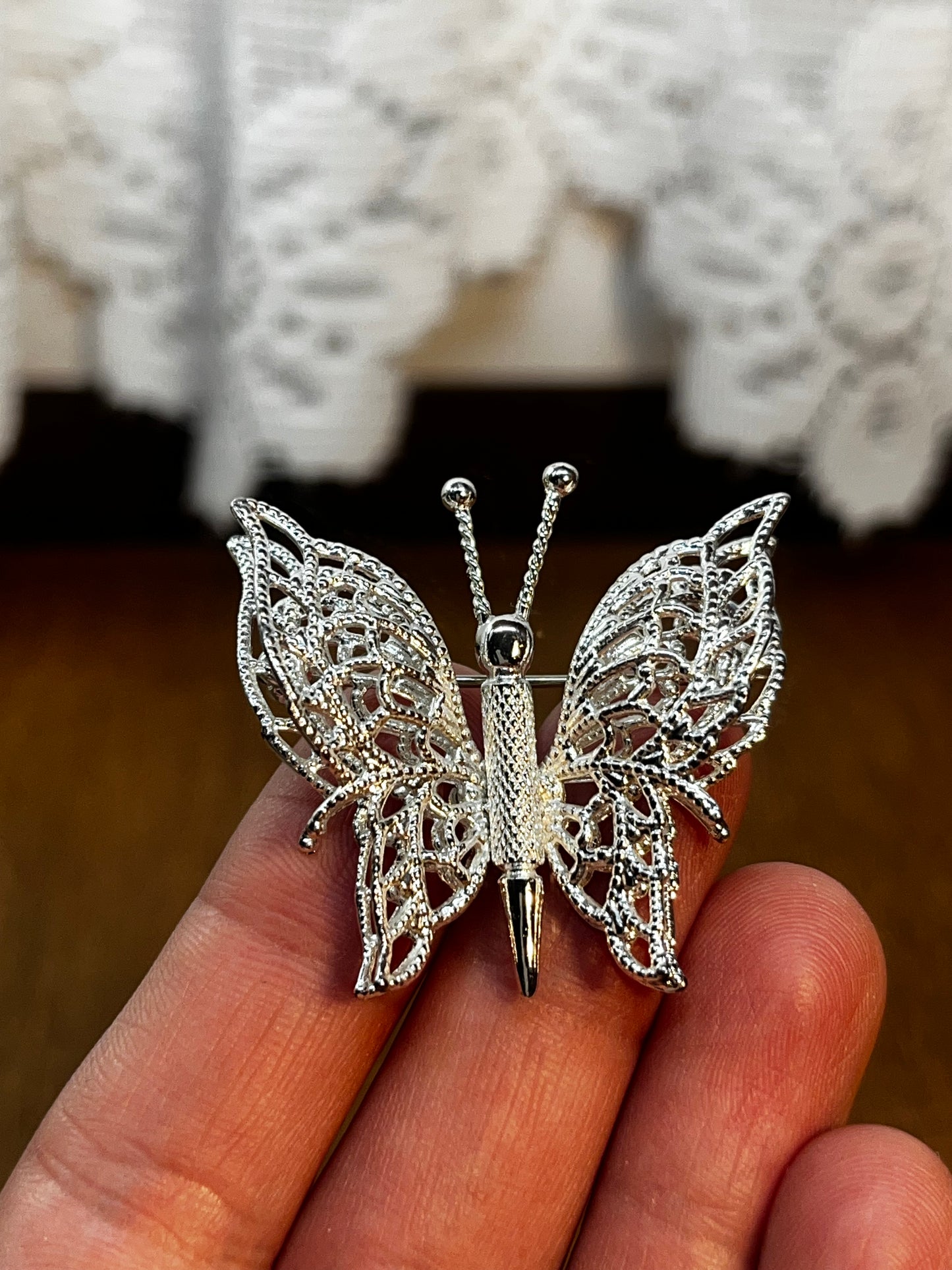 Vintage Monet Silver Tone Butterfly Brooch