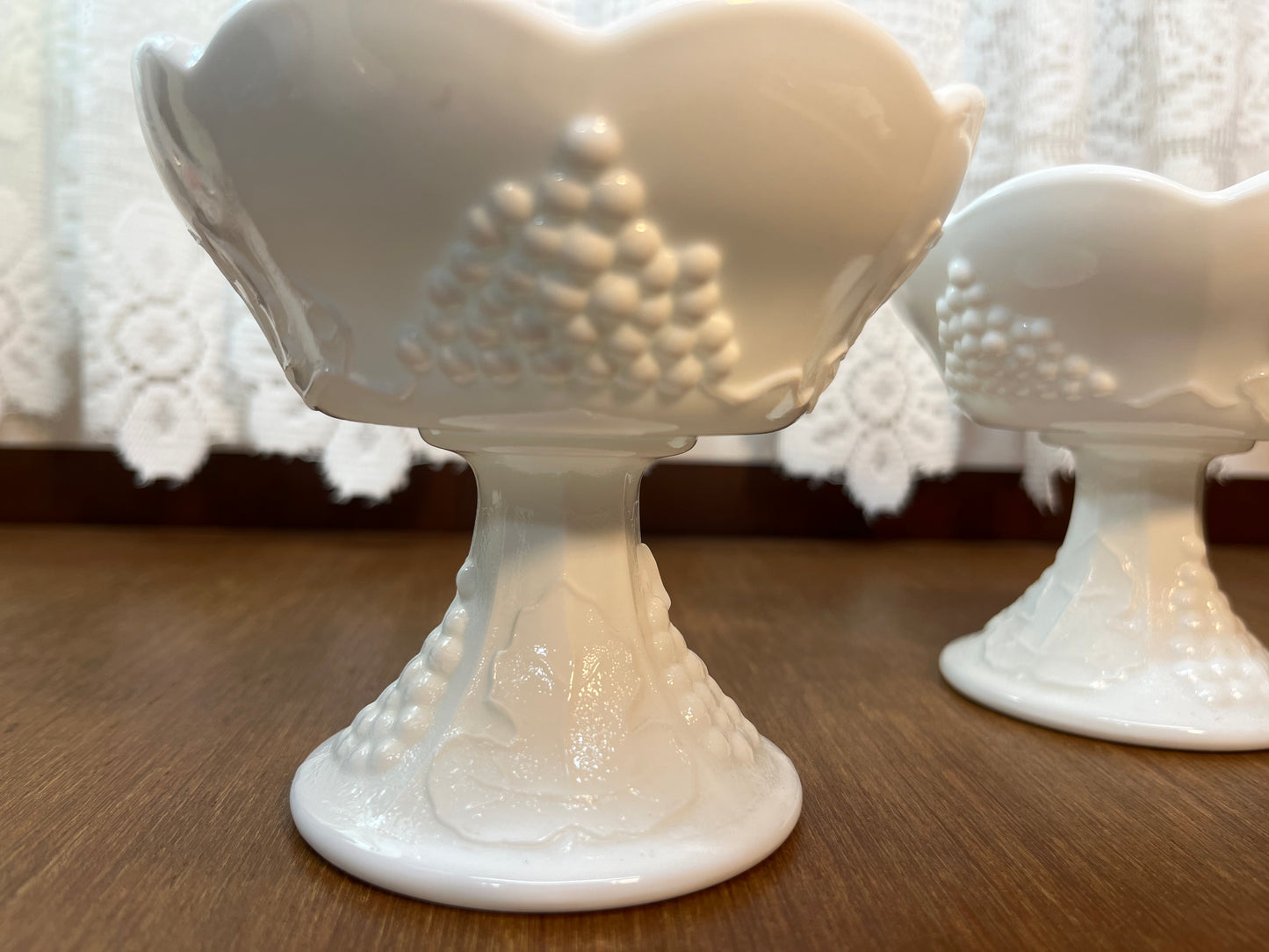 Vintage Set Of Two Milk Glass Grape Harvest Candle Holders