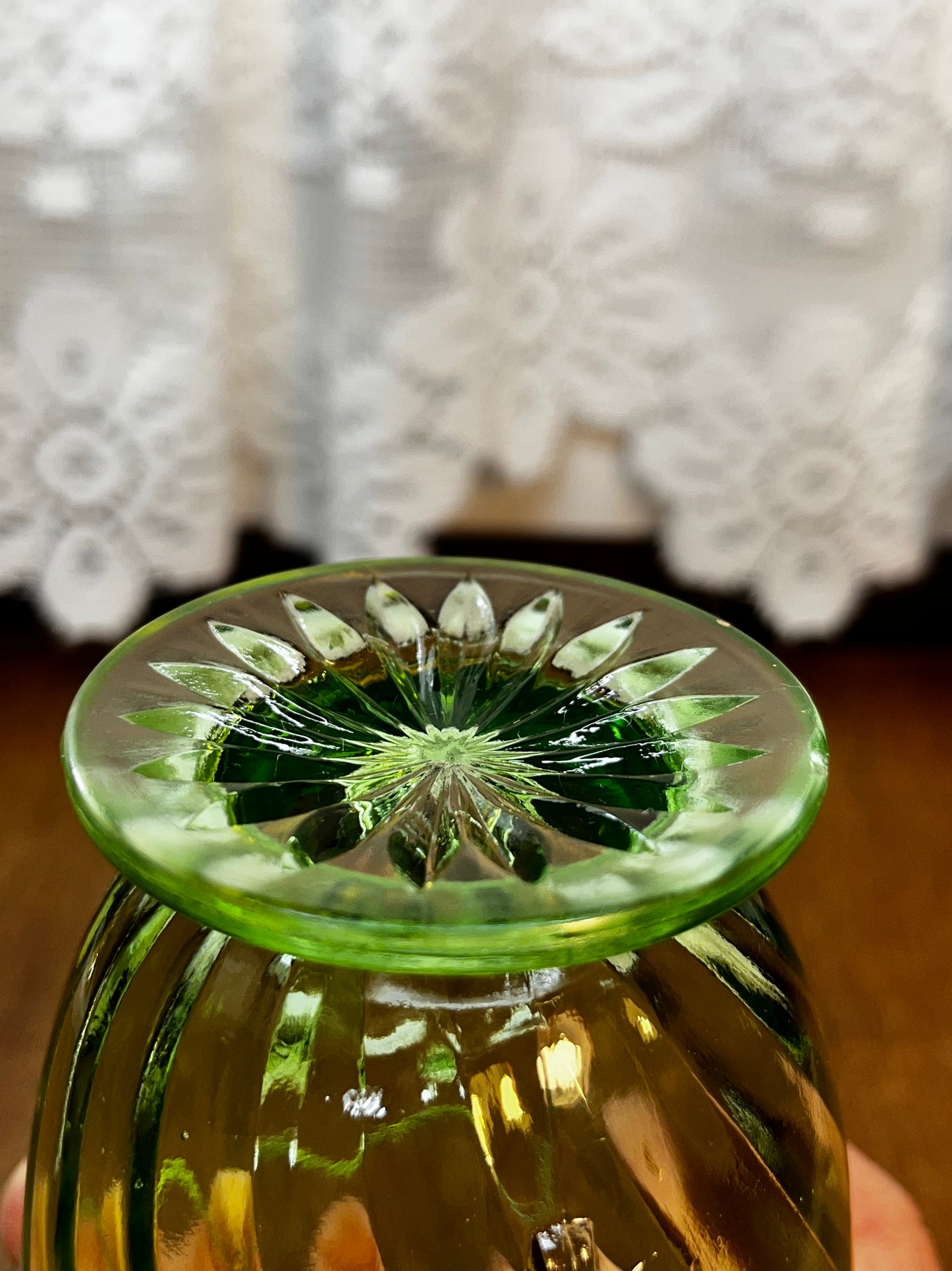 Vintage Spiral Uranium Glass Cream And Sugar Set