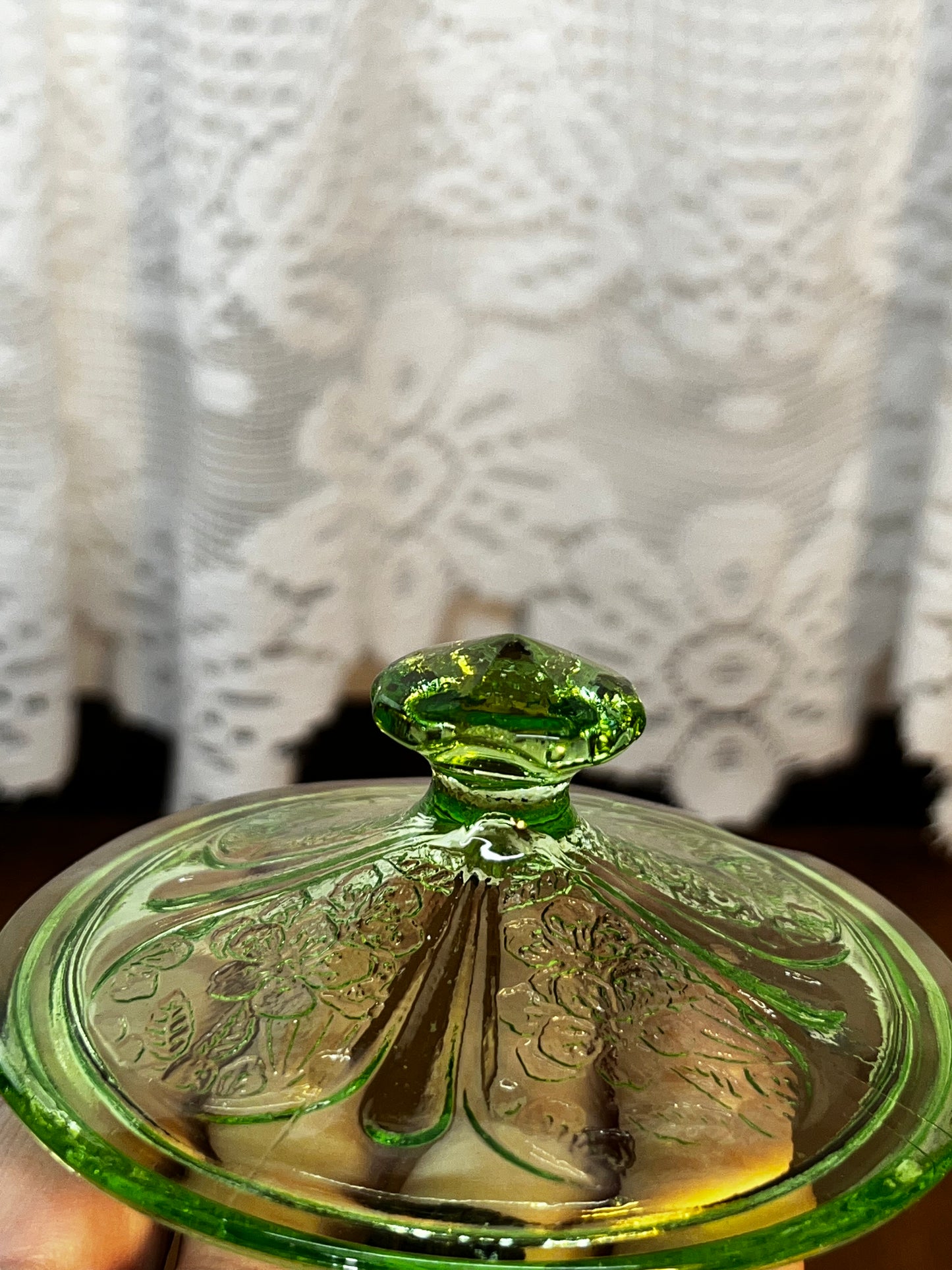 Vintage Floral Etched Uranium Cream And Sugar Set