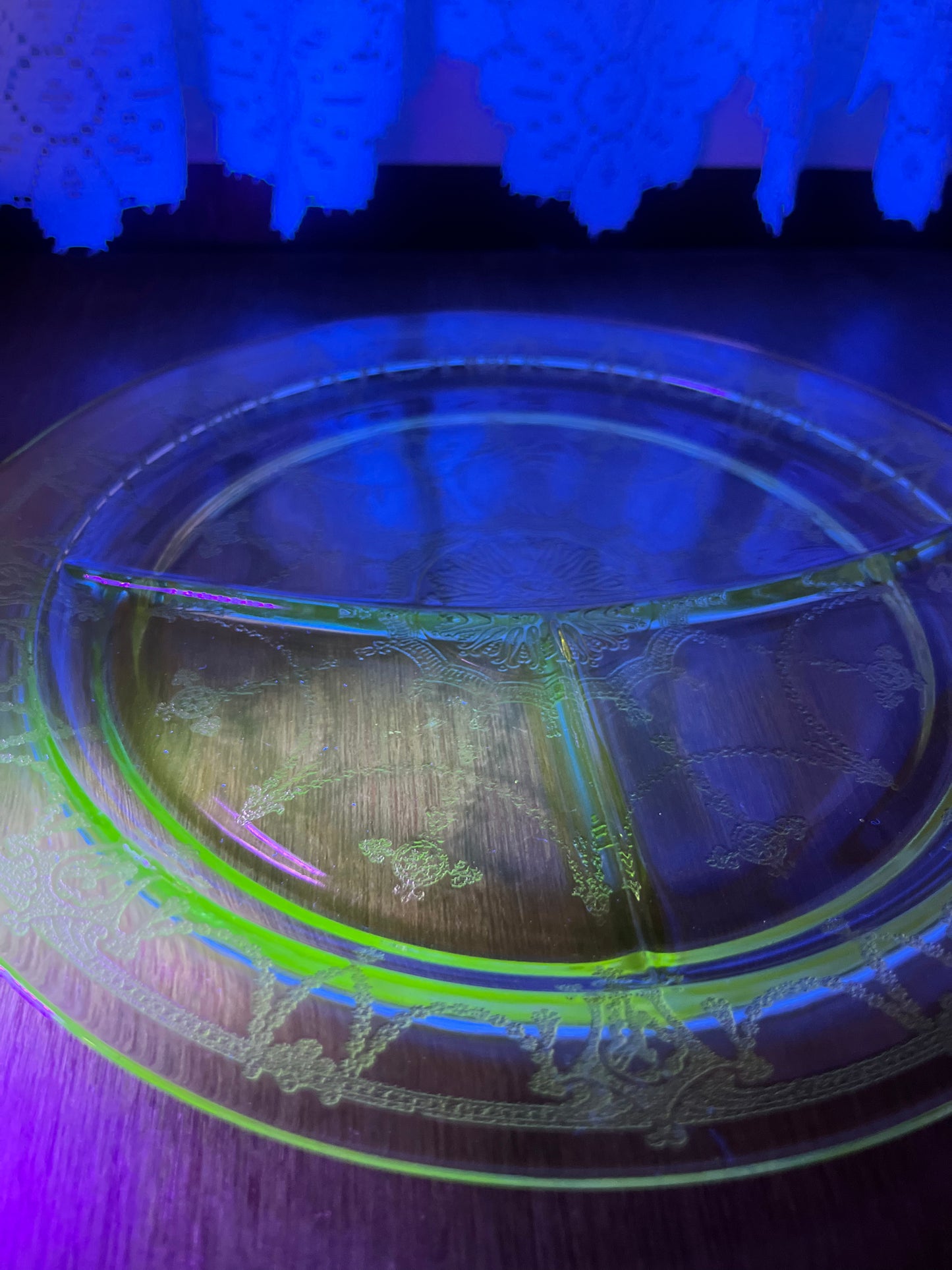 Vintage Uranium Glass Divided Plate