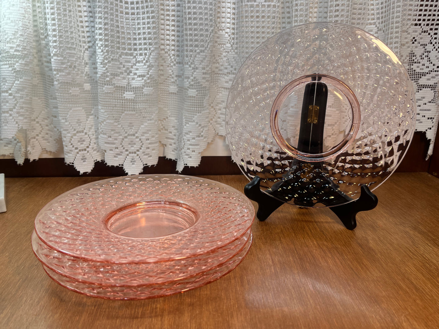 Vintage Manganese Pink Diamond Quilted Depression Glass Plates