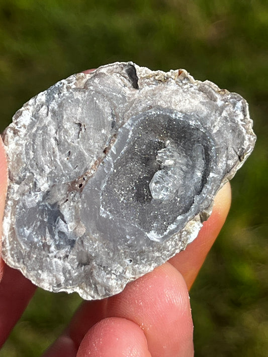 Natural Bluish Gray Crystal Filled Geode