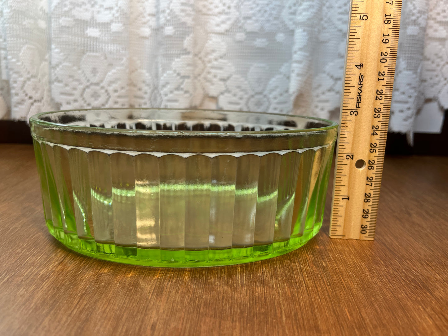 Vintage Uranium Glass Oval Ribbed Dish