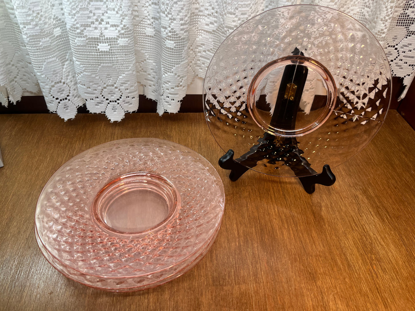 Vintage Manganese Pink Diamond Quilted Depression Glass Plates