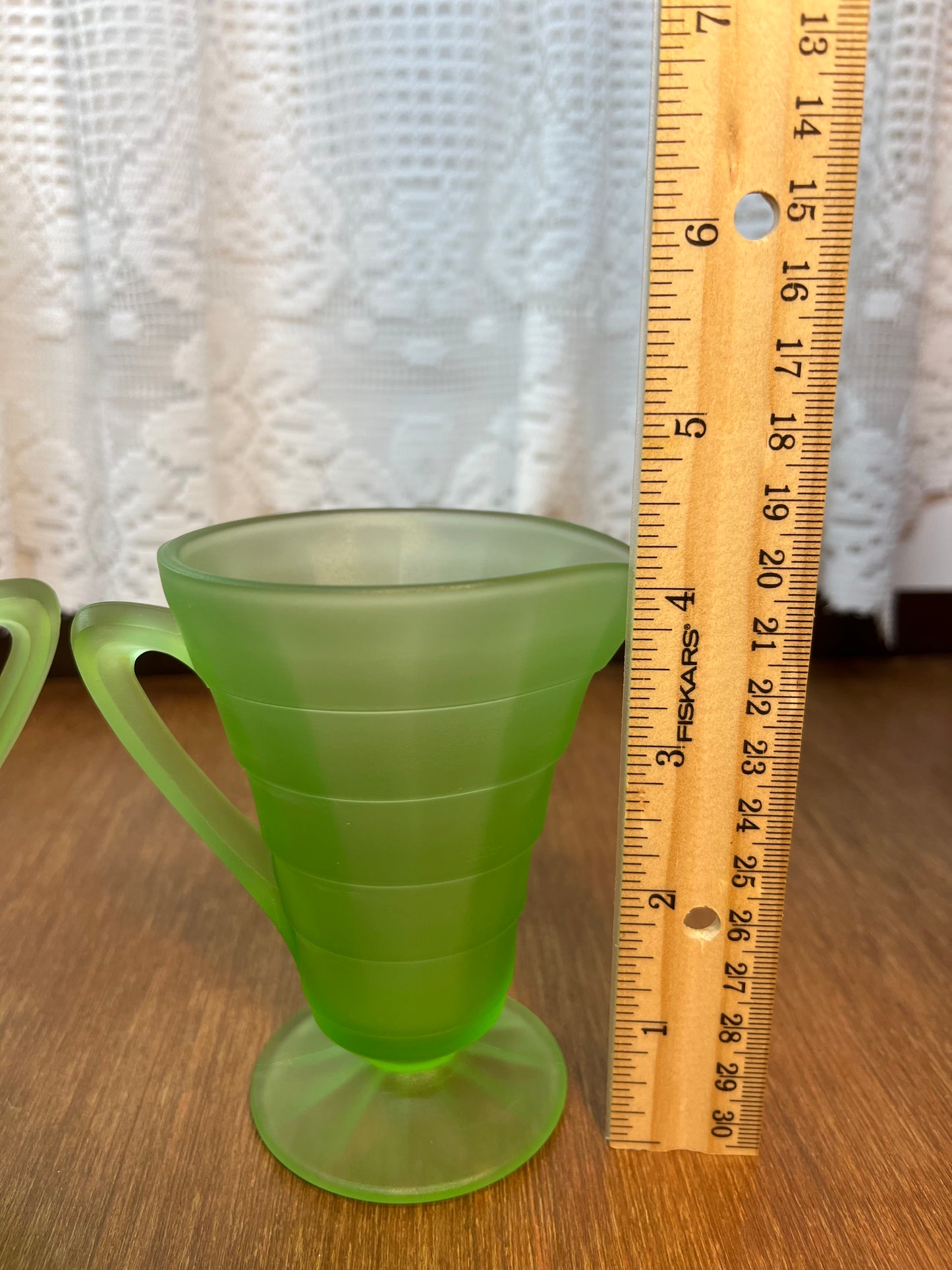 Vintage Frosted Uranium Glass Cream And Sugar Set