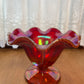 Vintage Amberina Fenton Carnival Glass Pedestal Ruffle Top Dish