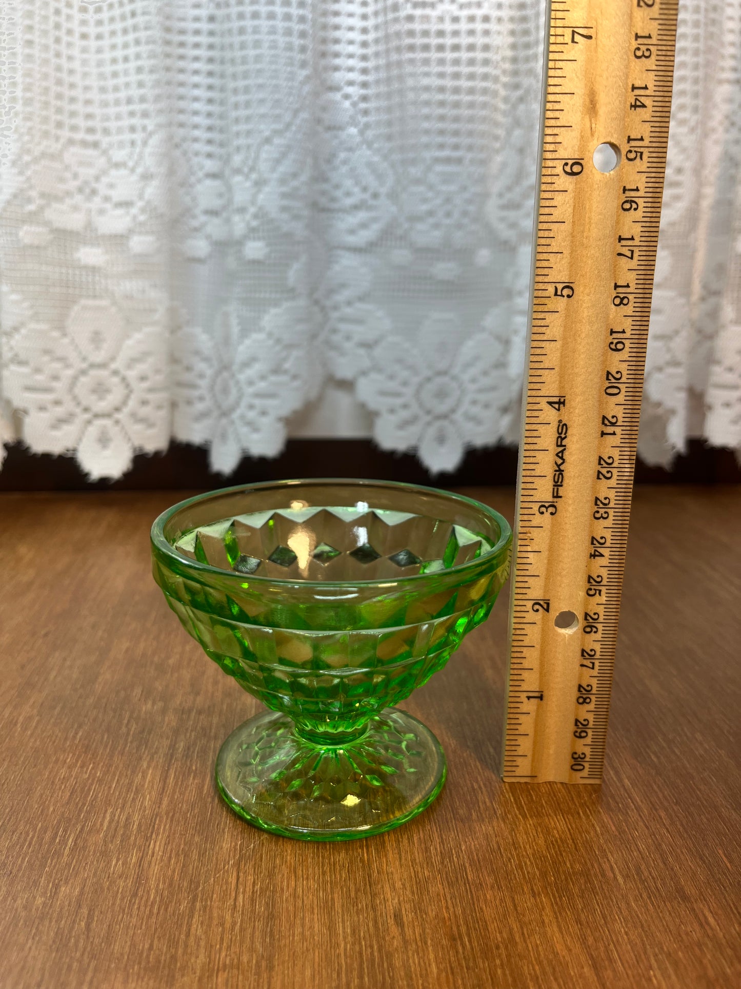 Vintage Uranium Glass Diamond Pattern Sherbet Dish