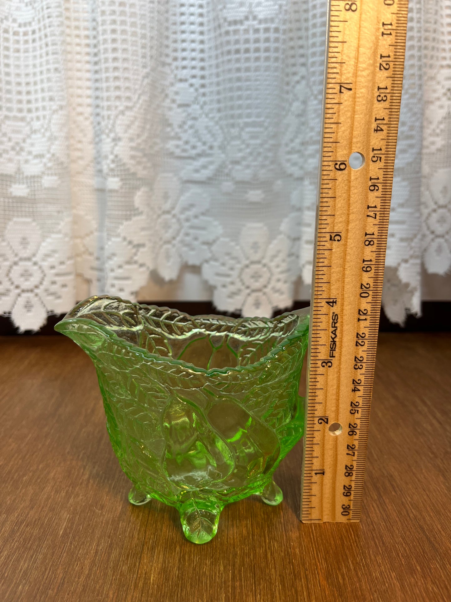 Vintage Sweet Pear Uranium Glass Cream And Sugar Set