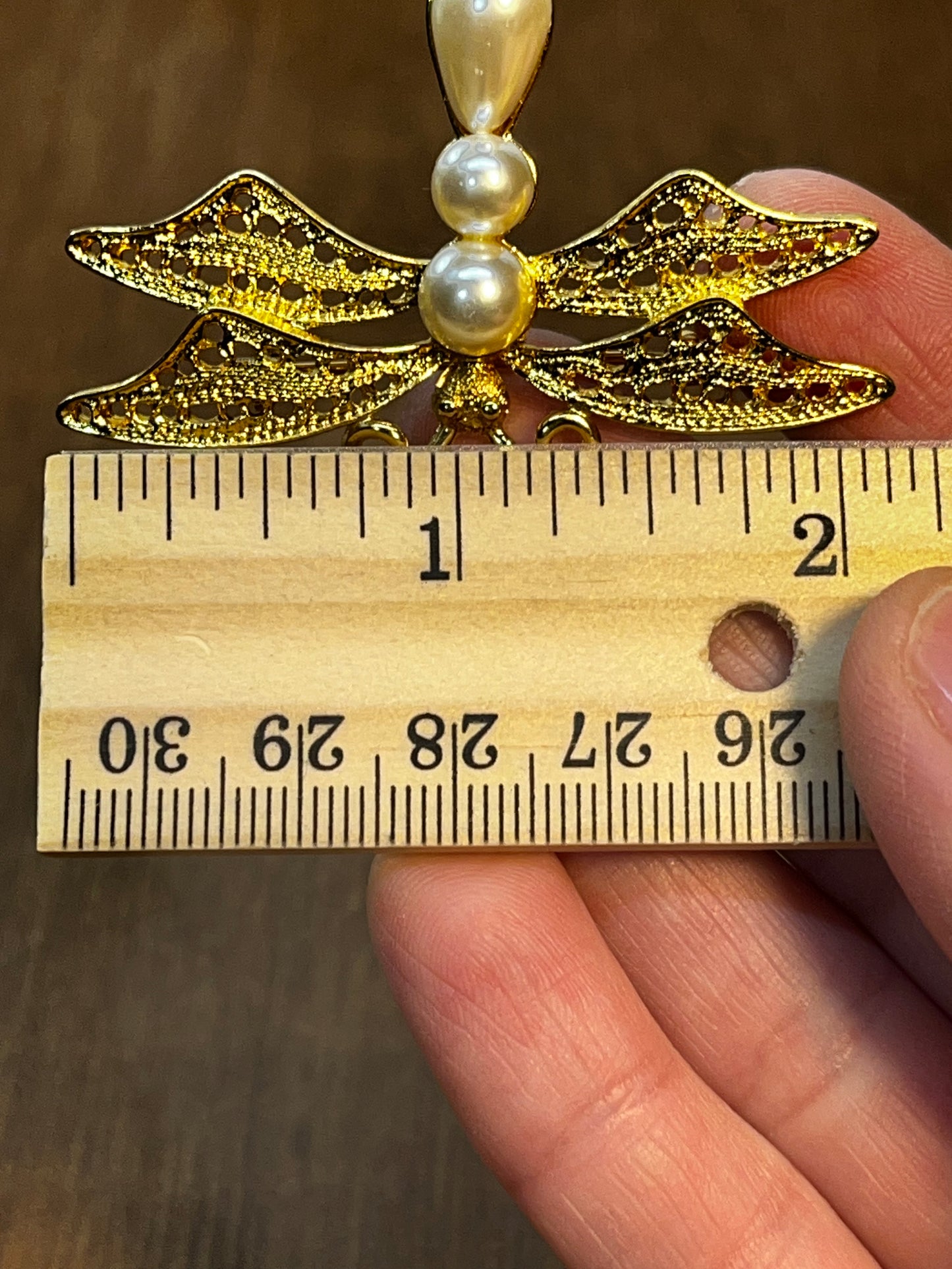 Vintage Gold Tone & Pearl Dragon Fly Brooch