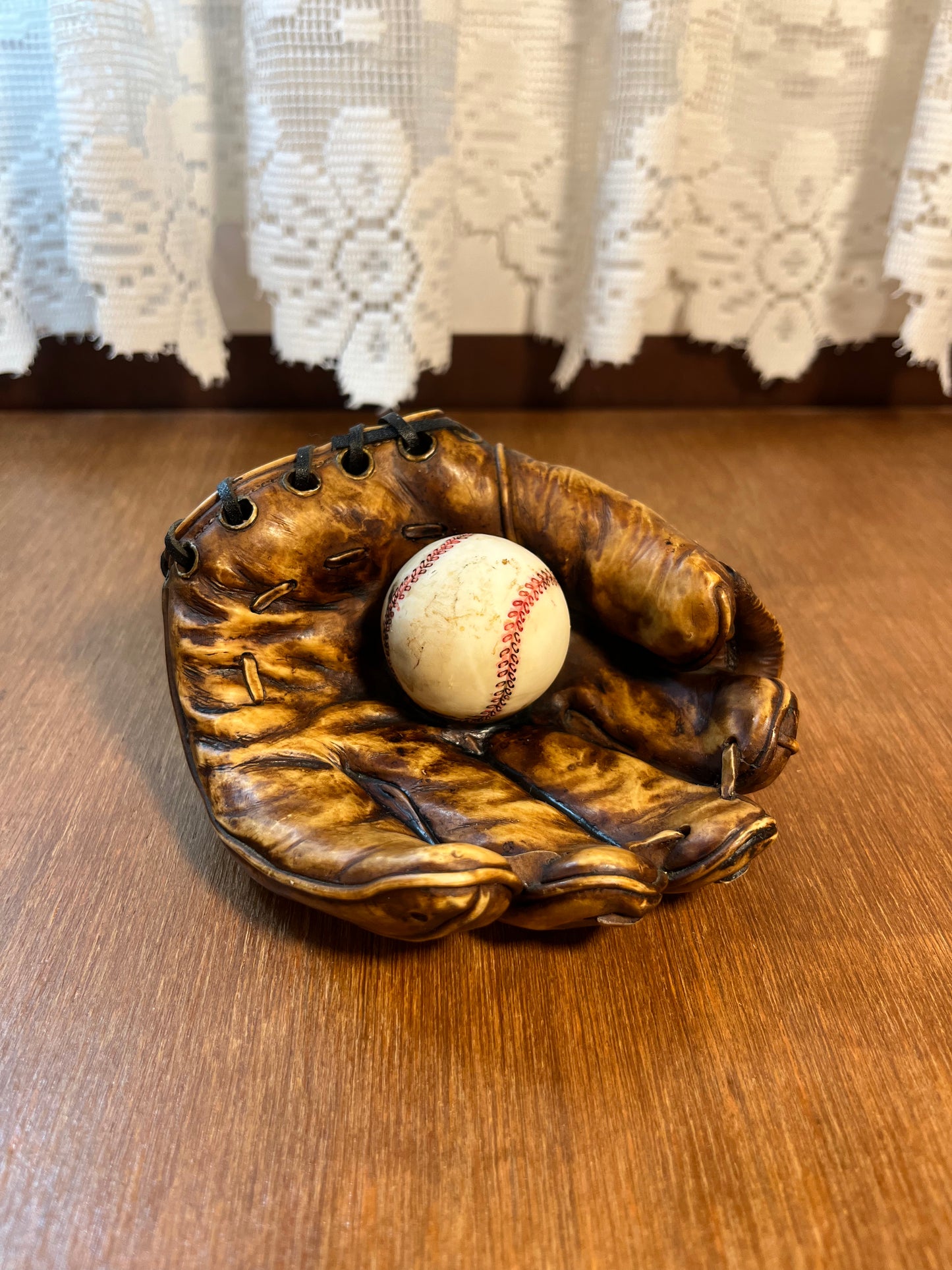 Antique Decorative Baseball Mitt & Baseball Figurine