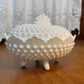 Vintage Milk Glass Hobnail Fenton Oval Covered Candy Bowl